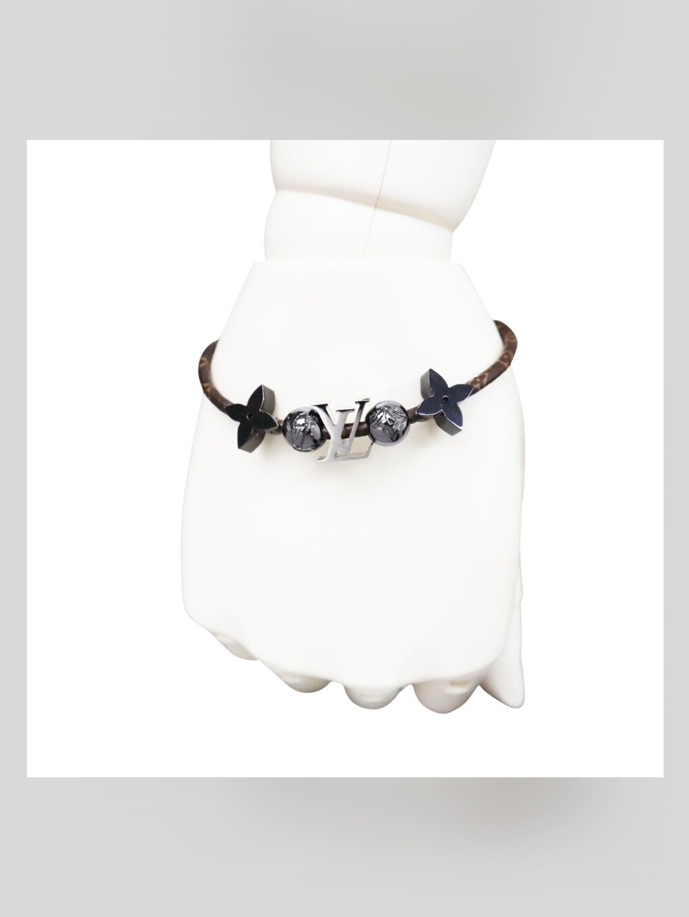 Louis Vuitton Monogram Leather Cord Bracelet with Gunmetal/Silver LV Accents! - Picture 4 of 4
